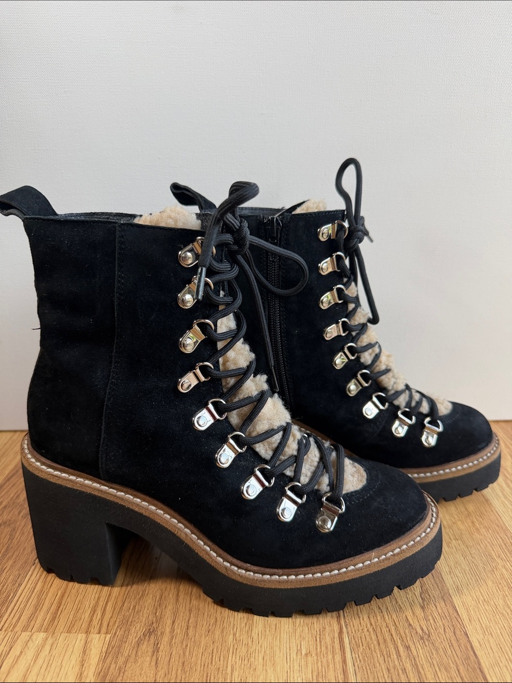 Jeffrey Campbell "OWhat" Suede Faux Fur Shearling Platform Boot 7 NEW - Picture 3 of 9